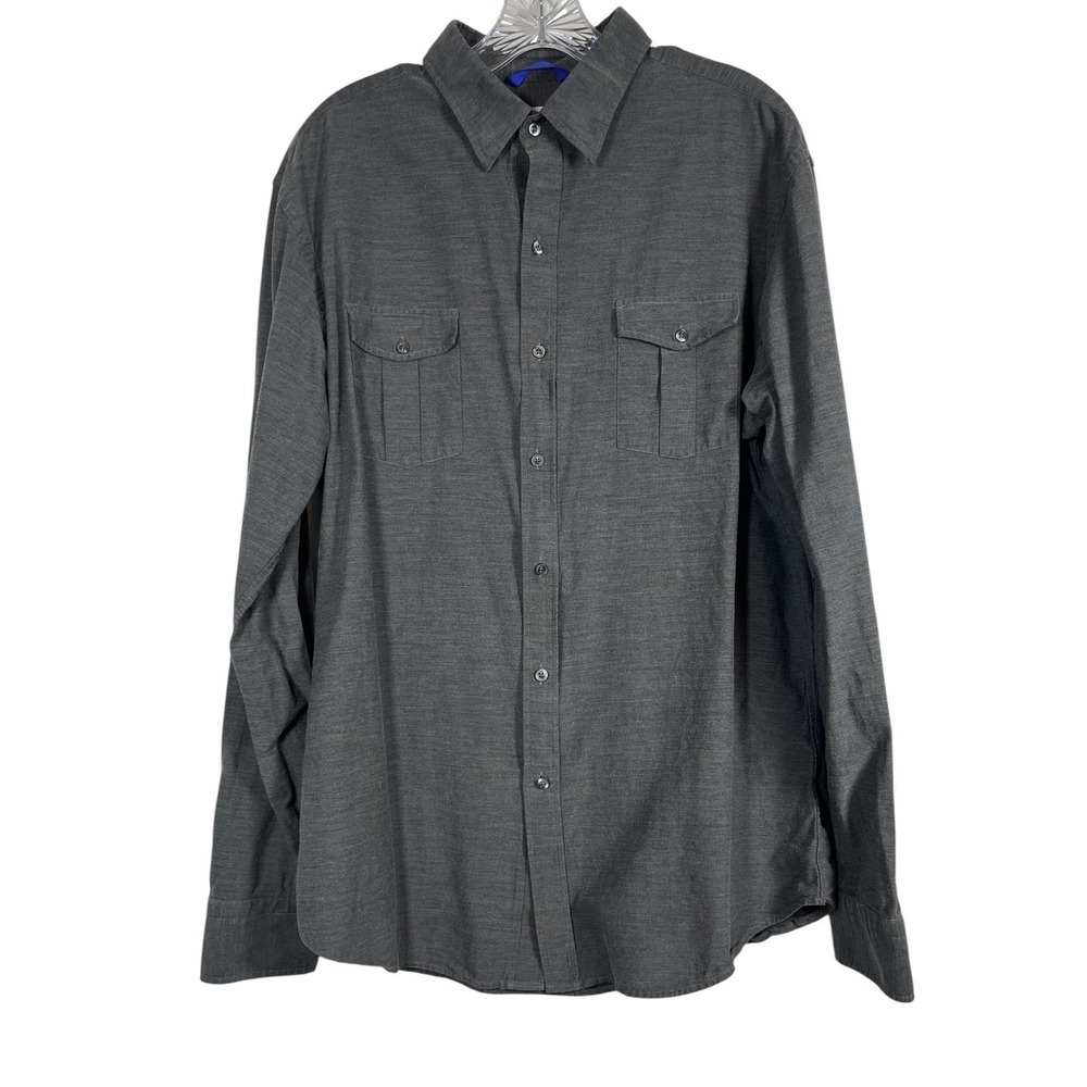 TEDDY STRATFORD Sz 6 XL 2XL Men's Shirt Gray Zip NYTD Two Pocket Twill Button Up
